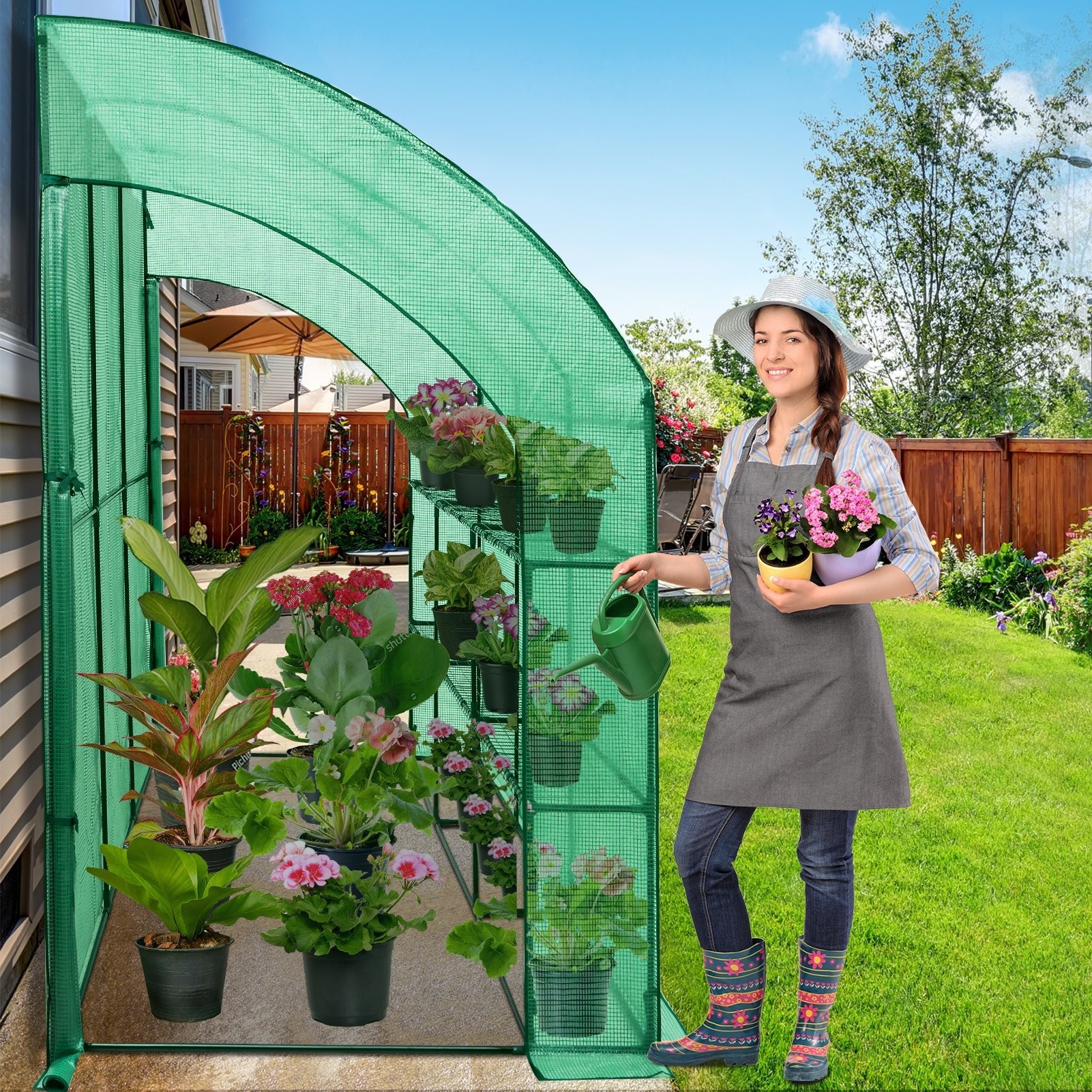 9.9x4.9x7.1 Outdoor Lean to Walk-in Greenhouse with Shelf – Eagle Peak