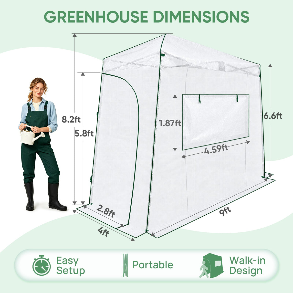 9x4 Easy Setup Pop Up Greenhouse, Lean-To Design - Eagle Peak®