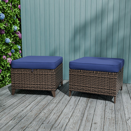 Ocean Vista 2 Piece Wicker Patio Ottoman Set