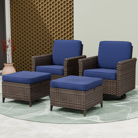 Ocean Vista Wicker Outdoor Patio Seating Set w/ Swivel Rocking Chairs, 4 Pieces