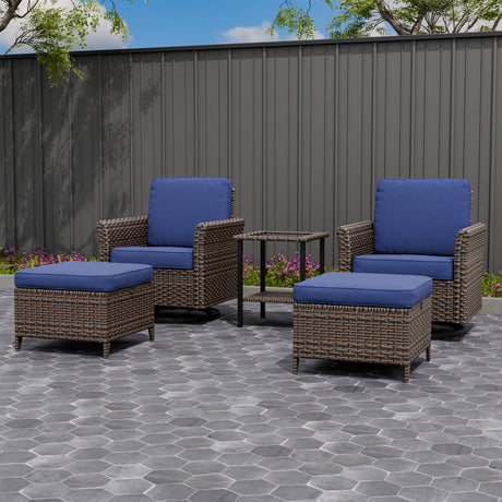 Ocean Vista Wicker Outdoor Patio Seating Set w/Swivel Rocking Chairs, 5 Pieces