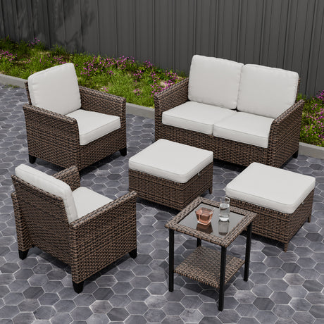 Ocean Vista Wicker Outdoor Patio Furniture Set w/ Patio Chairs, 6 Piece