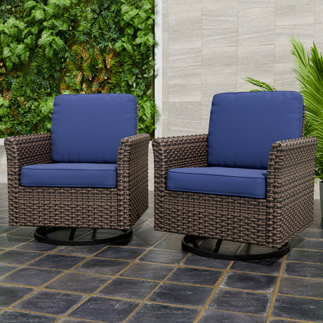 Ocean Vista Outdoor Wicker Patio Rattan Chairs , Set of 2 Swivel Rocking Chairs