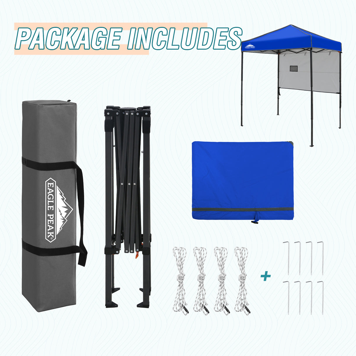 EAGLE PEAK Instant Pop Up Canopy with Adjustable Sun Wall 6x4 ft, Straight Lightweight Compact Portable Tent with Carry Bag