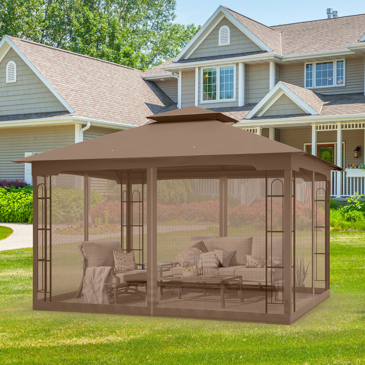 EAGLE PEAK Patio Soft Top Gazebo with Mosquito Netting 13x11 at Top, 12x10 Footprint