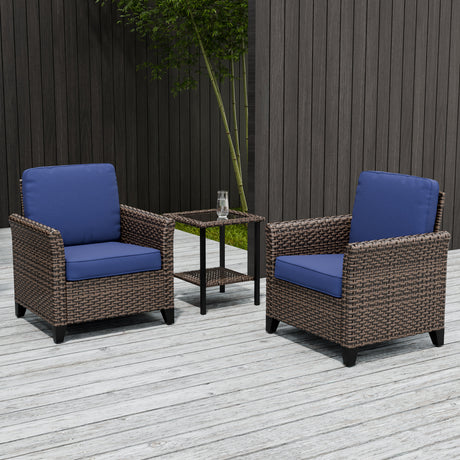 Ocean Vista 3 Piece Outdoor Wicker Bistro Set, Patio Chairs with Side Table