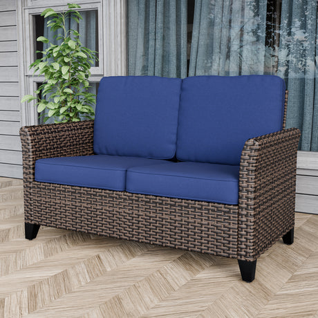 Ocean Vista Outdoor Wicker Patio Sofa Deep Cushions Rattan Loveseat