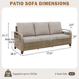 Modern Wicker Outdoor Patio 3 Seat Sofa, Brown/Gray