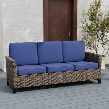 Ocean Vista Outdoor Wicker Patio Rattan Sofa Rattan, Seat 3
