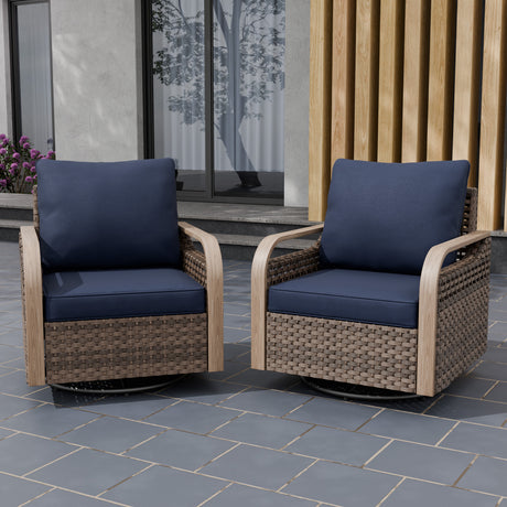 Modern Wicker Outdoor Glider Rocking Chair,2 Chairs, Brown/Gray