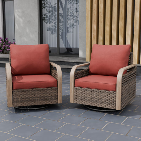 Modern Wicker Outdoor Glider Rocking Chair,2 Chairs, Brown/Gray