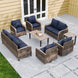 Modern Wicker Outdoor Patio Furniture Set, 2 Patio Chairs, 2 Swivel Rocker Chairs, 3-Seat Sofa, Loveseat, Coffee Table and Side Table, 8 Pieces, Brown/Gray