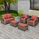 Modern Wicker Outdoor Patio Furniture Set, 5 Pieces, 2 Swivel Rocking Chairs, 2-Seat Loveseat and 2 Ottomans