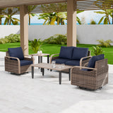 Modern Wicker Outdoor Patio Furniture Set,5 Pieces, 2 Swivel Rockers, 2-Seat Loveseat, Coffee Table and Side Table