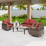 Modern Wicker Outdoor Patio Furniture Set,5 Pieces, 2 Swivel Rockers, 2-Seat Loveseat, Coffee Table and Side Table