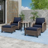 Modern Wicker 5 Piece Furniture Set w/ Swivel Rocking Chairs, Brown/Gray