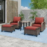 Modern Wicker 5 Piece Furniture Set w/ Swivel Rocking Chairs, Brown/Gray