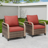 Modern Wicker Outdoor Chair, Patio Chair Curved Armrest, 2 Chairs, Brown/Gray