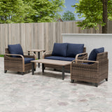 Modern Wicker Outdoor Patio Furniture Set,2 Patio Chairs, 2-Seat Loveseat, Coffee Table and Side Table, 5 Pieces, Brown/Gray