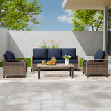 Modern Wicker Outdoor Patio Furniture Set,2 Patio Chairs, 3-Seat Loveseat and Coffee Table, 4 Pieces, Brown/Gray