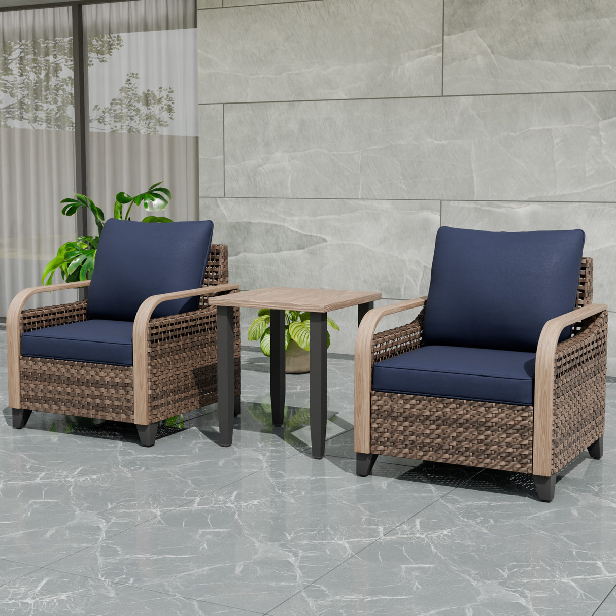 Modern Wicker Outdoor Table and Chairs Set of 3