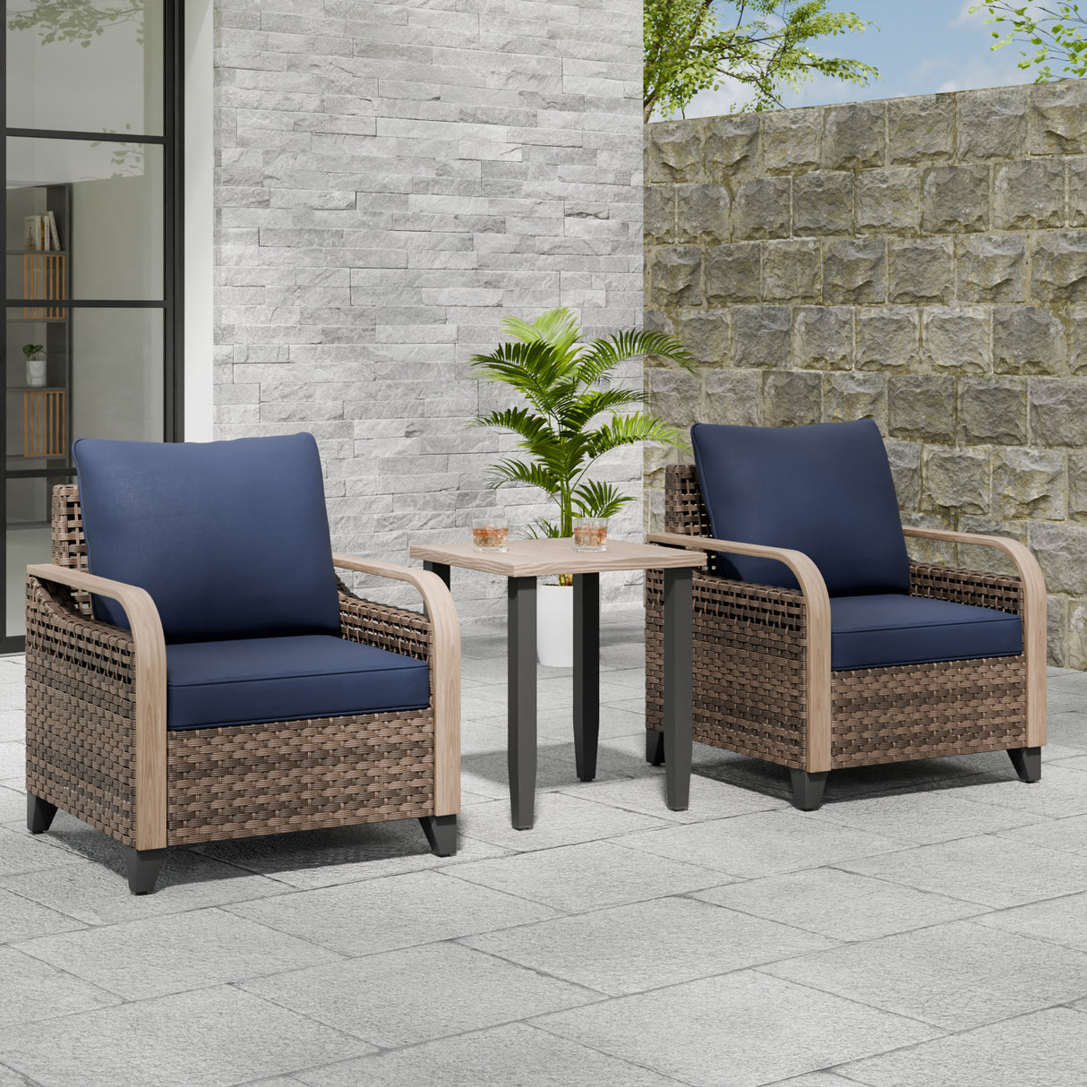 Modern Wicker Outdoor Table and Chairs Set of 3