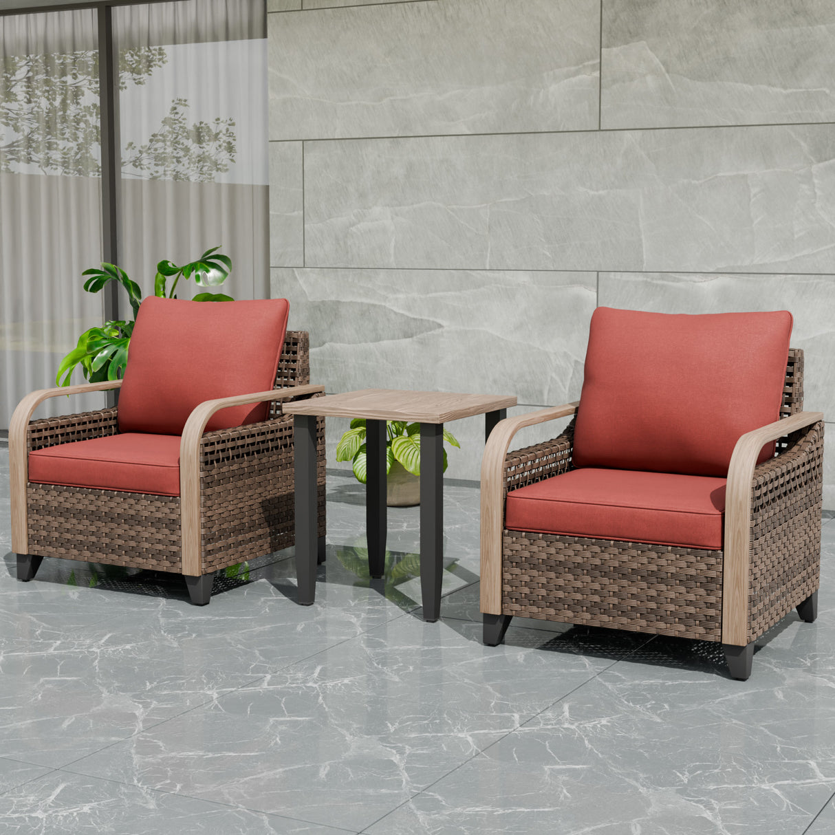 Modern Wicker Outdoor Table and Chairs Set of 3