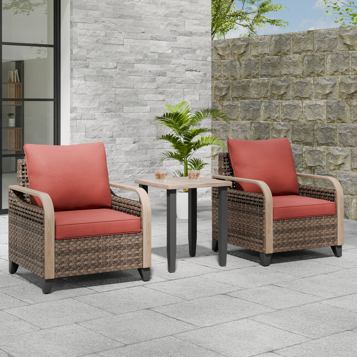 Modern Wicker Outdoor Table and Chairs Set of 3