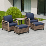 Modern Wicker 5 Piece Furniture Set w/ Patio Chairs, Brown/Gray