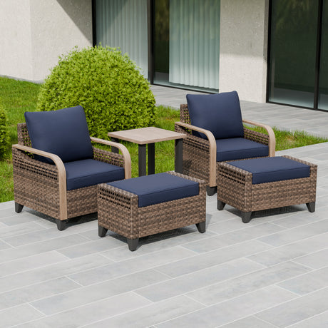 Modern Wicker 5 Piece Furniture Set w/ Patio Chairs, Brown/Gray