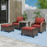 Modern Wicker 5 Piece Furniture Set w/ Patio Chairs, Brown/Gray