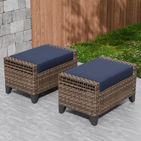 Modern Wicker Patio Ottoman Foot Rest, Brown/Gray
