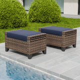 Modern Wicker Patio Ottoman Foot Rest, Brown/Gray