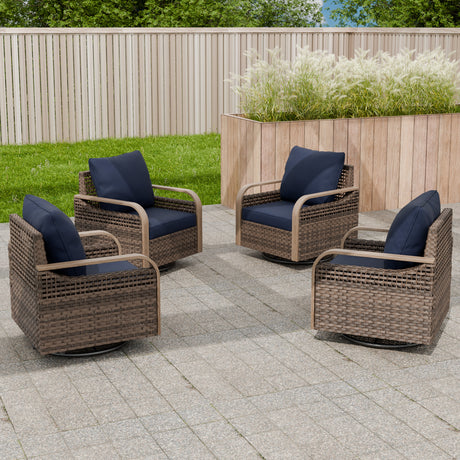 Modern Wicker Outdoor Glider Rocking Chair,4 Chairs, Brown/Gray