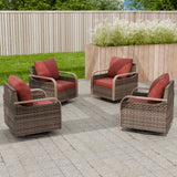Modern Wicker Outdoor Glider Rocking Chair,4 Chairs, Brown/Gray