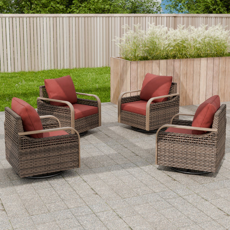Modern Wicker Outdoor Glider Rocking Chair,4 Chairs, Brown/Gray