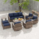 Modern Wicker Outdoor Furniture Set,4 Swivel Rocker Chairs, 3-Seat Loveseat, 2 Ottomans, Coffee Table and Side Table, 9 Pieces, Brown/Gray