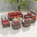 Modern Wicker Outdoor Furniture Set,4 Swivel Rocker Chairs, 3-Seat Loveseat, 2 Ottomans, Coffee Table and Side Table, 9 Pieces, Brown/Gray
