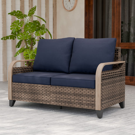 Modern Wicker Outdoor Furniture 2 Seat Loveseat Sofa , Brown/Gray