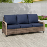 Modern Wicker Outdoor Patio 3 Seat Sofa, Brown/Gray