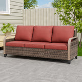 Modern Wicker Outdoor Patio 3 Seat Sofa, Brown/Gray