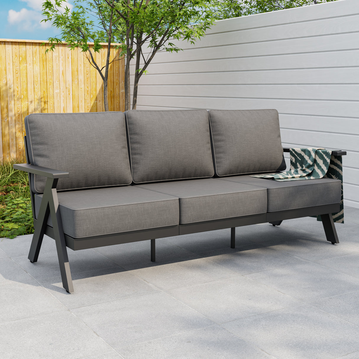 Urban Slate Modern Patio Couch Outdoor Sofa