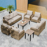 Modern Wicker Outdoor Patio Furniture Set, 2 Patio Chairs, 2 Swivel Rocker Chairs, 3-Seat Sofa, Loveseat, Coffee Table and Side Table, 8 Pieces, Brown/Gray