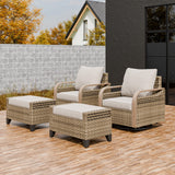 Modern Wicker Outdoor Glider Rocking Chair,2 Chairs 2 Ottomans, 4 Piece, Brown/Gray