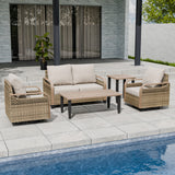 Modern Wicker Outdoor Patio Furniture Set,5 Pieces, 2 Swivel Rockers, 2-Seat Loveseat, Coffee Table and Side Table