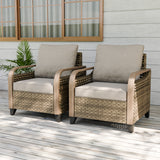Modern Wicker Outdoor Chair, Patio Chair Curved Armrest, 2 Chairs, Brown/Gray