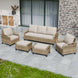 Modern Wicker Outdoor Patio Furniture Set,2 Patio Chairs, 3-Seat Loveseat and 2 Ottomans, 5 Pieces, Brown/Gray