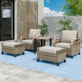 Modern Wicker 5 Piece Furniture Set w/ Patio Chairs, Brown/Gray