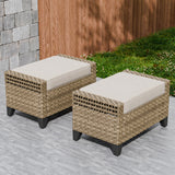 Modern Wicker Patio Ottoman Foot Rest, Brown/Gray
