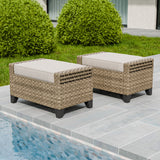Modern Wicker Patio Ottoman Foot Rest, Brown/Gray